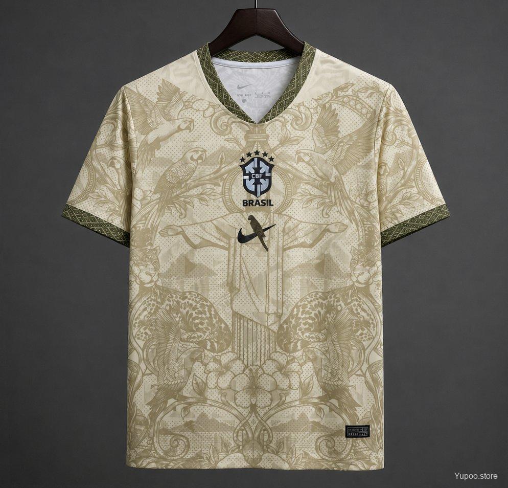 2026 Brazil World Cup Jesus Gold Cream Special Edition Shirt
